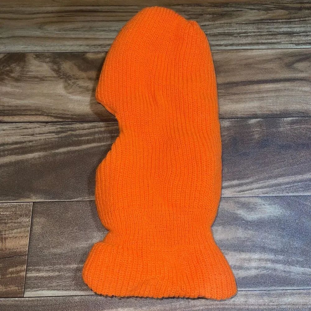 Vtg Fleece Face Mask Blaze Orange Knit Winter Balaclava Winter Hunting Ski Mask